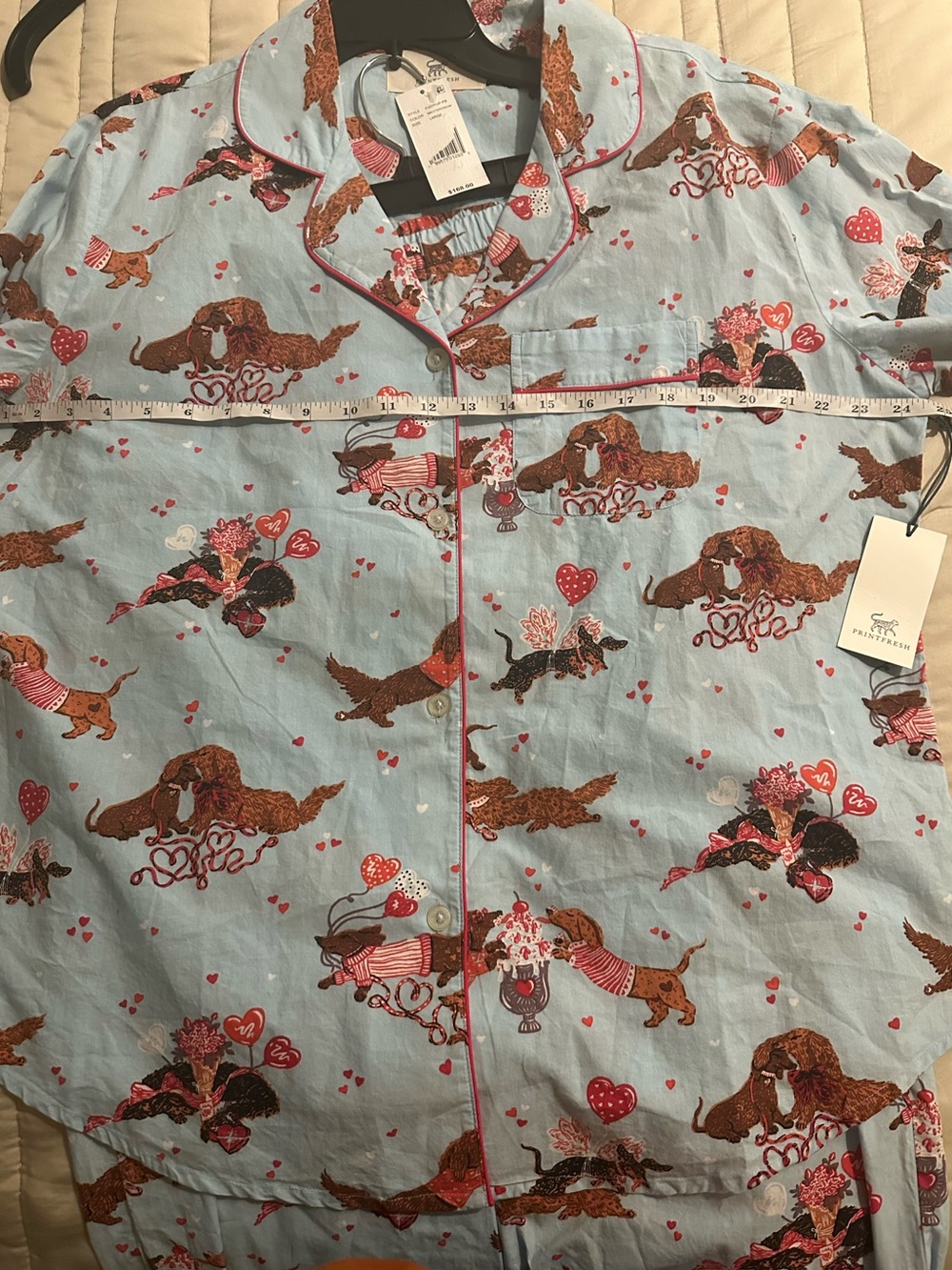 Printfresh 100% Organic Cotton Long PJ Set in Dachshund Date in pale blue - Picture 10 of 15